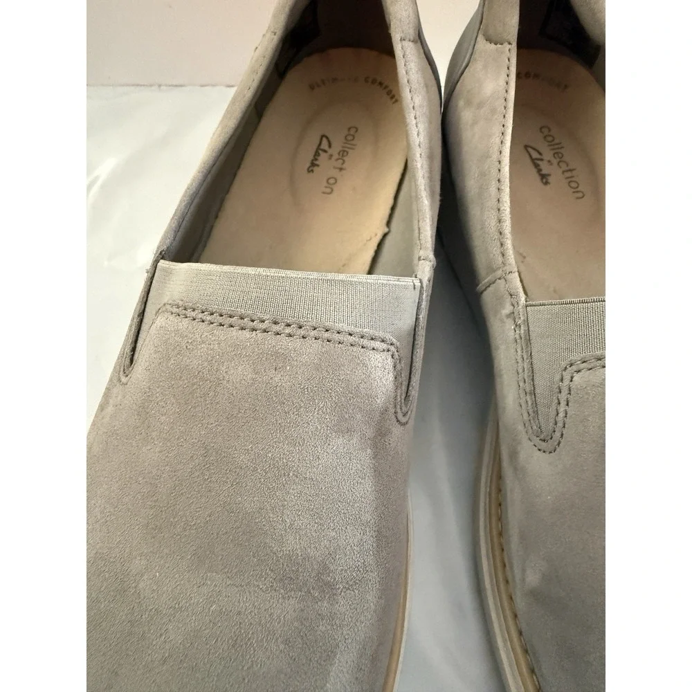 Clarks Collection Gray Suede Women's Slip-On Loafer Casual Shoes US 8.5